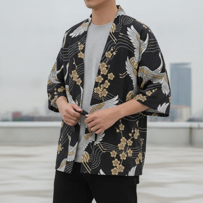 Haori Kimono Grue Unisexe – Noir - XXS