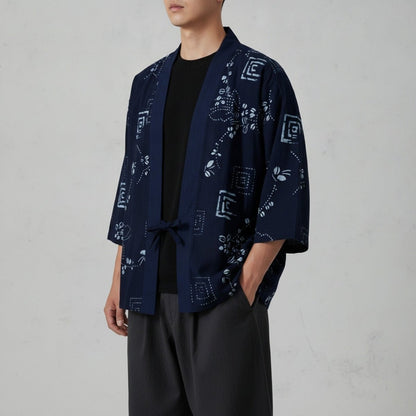 Haori Kimono Streetwear Unisexe – Bleu - XXS