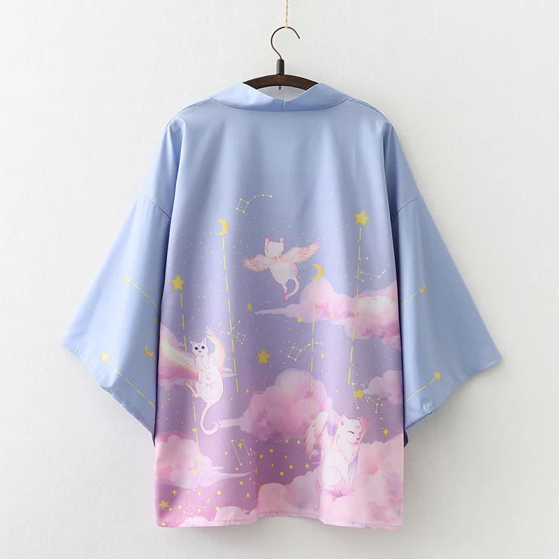Haori Kimono Chat Femme – Violet Clair - Taille unique