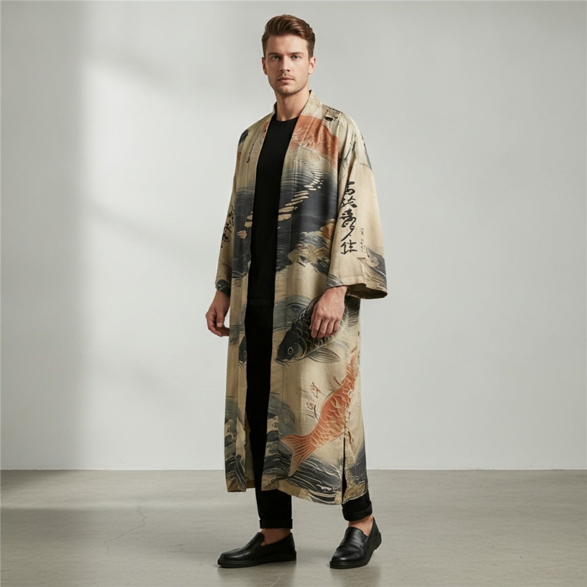 Robe Kimono Illustré Unisexe – Beige - S