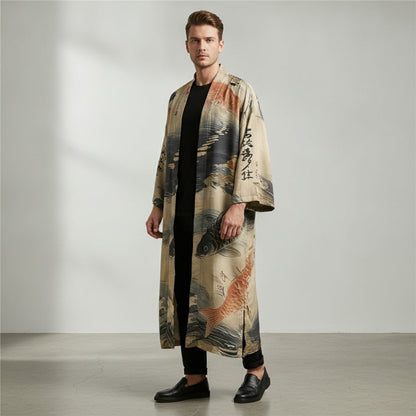 Robe Kimono Illustré Unisexe – Beige - S