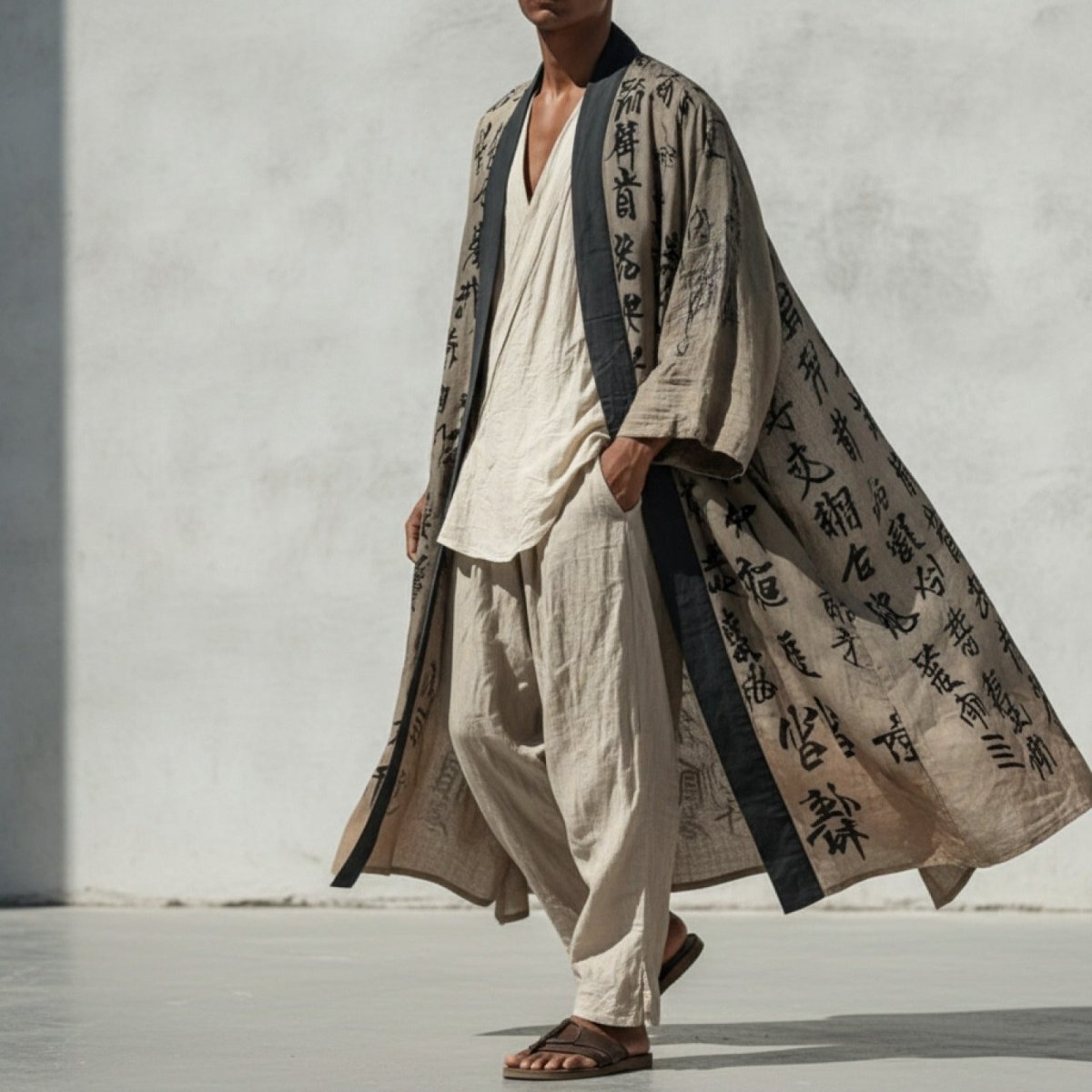Robe Kimono Décontracté Unisexe – Beige - S