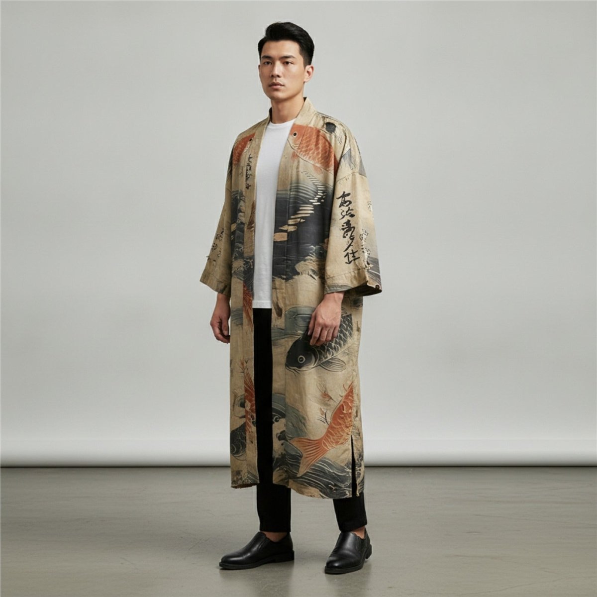 Robe Kimono Illustré Unisexe – Beige - S