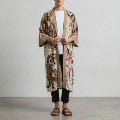 Robe Kimono Yukata Unisexe – Beige - S
