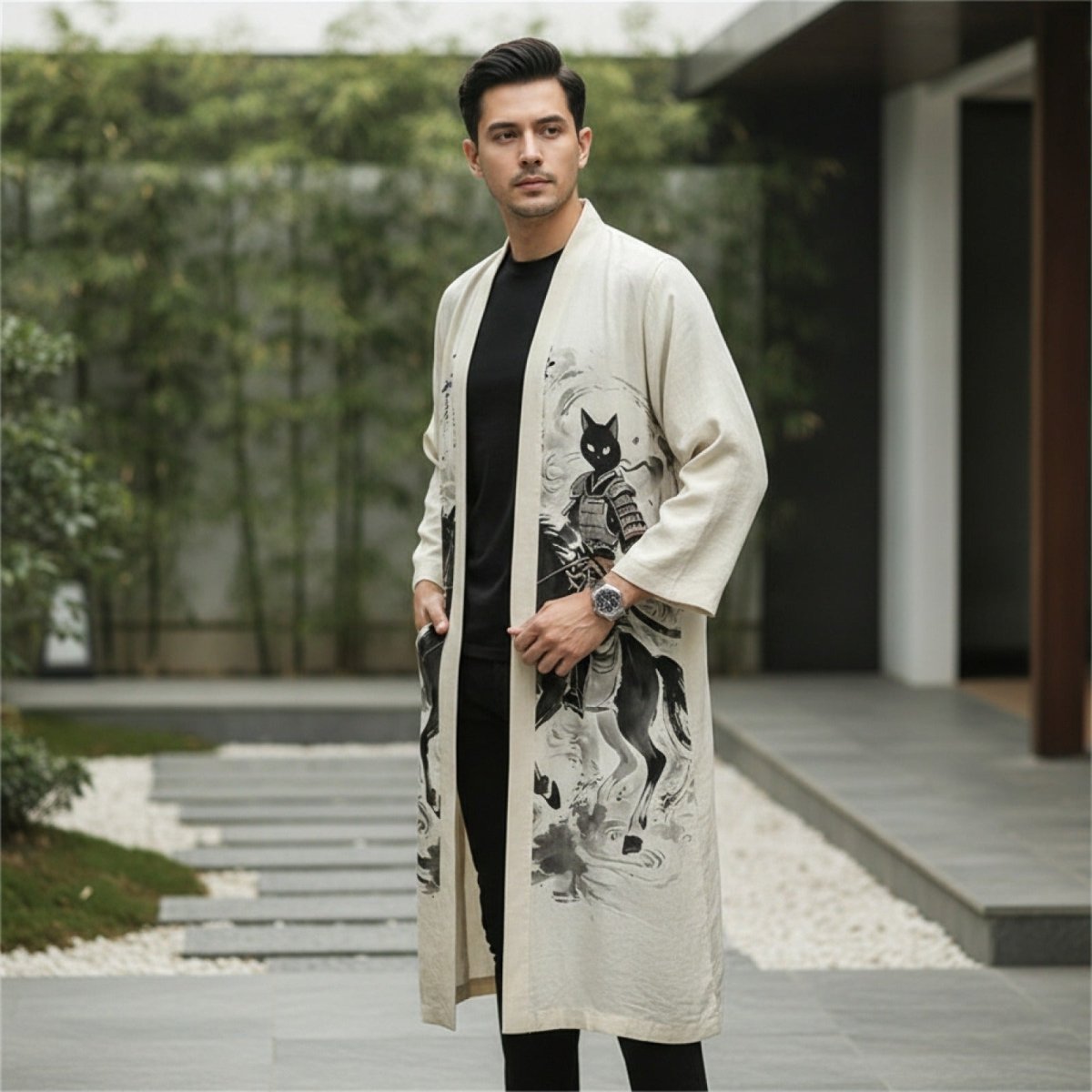 Robe Kimono Chinois Unisexe – Blanc - S