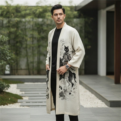 Robe Kimono Chinois Unisexe – Blanc - S