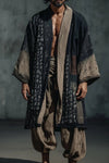 Robe Kimono Long Unisexe – Noir et Beige - S