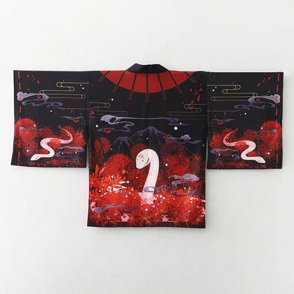 Cardigan Kimono Samouraï Unisexe – Noir et Rouge - Taille unique