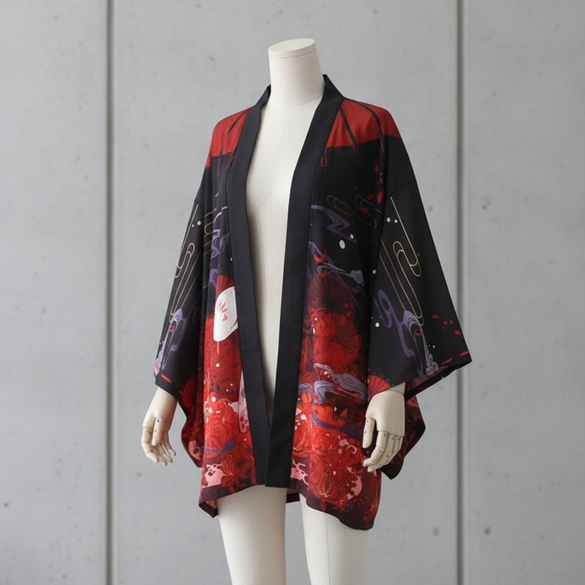 Cardigan Kimono Samouraï Unisexe – Noir et Rouge - Taille unique