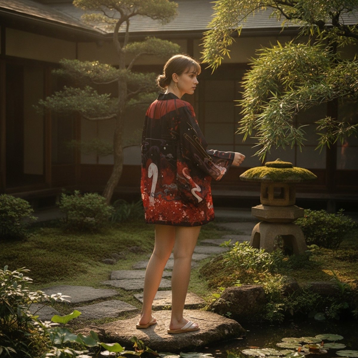 Cardigan Kimono Samouraï Unisexe – Noir et Rouge - Taille unique