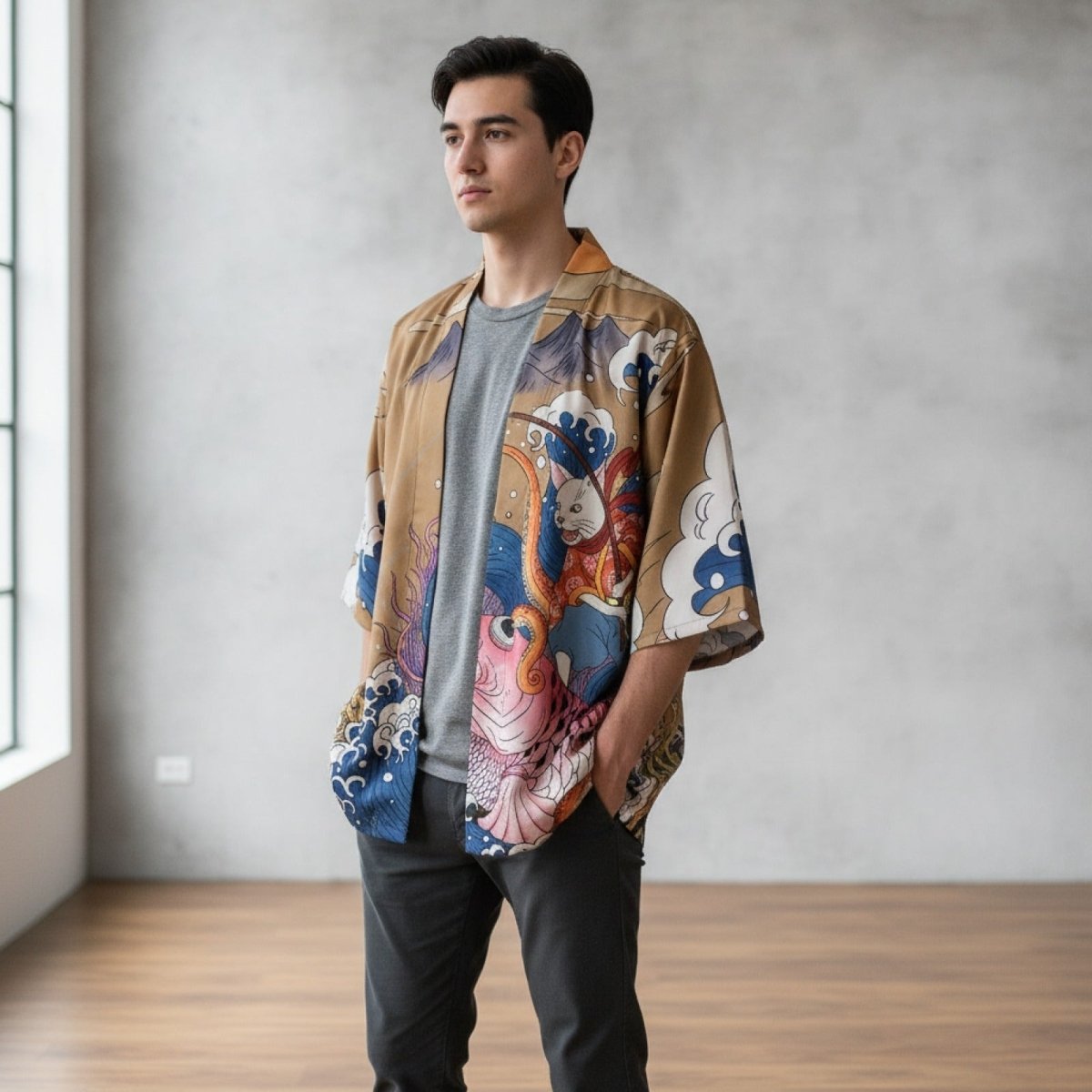 Kimono Style Ukiyoe Homme – Doré - XXS