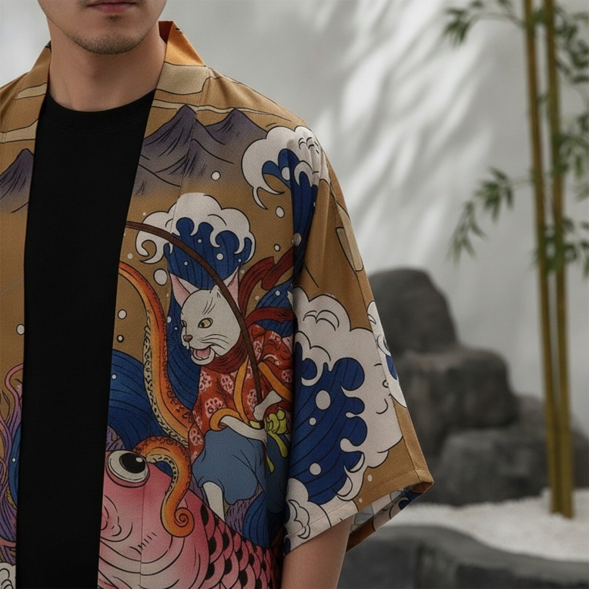 Kimono Style Ukiyoe Homme – Doré - XXS