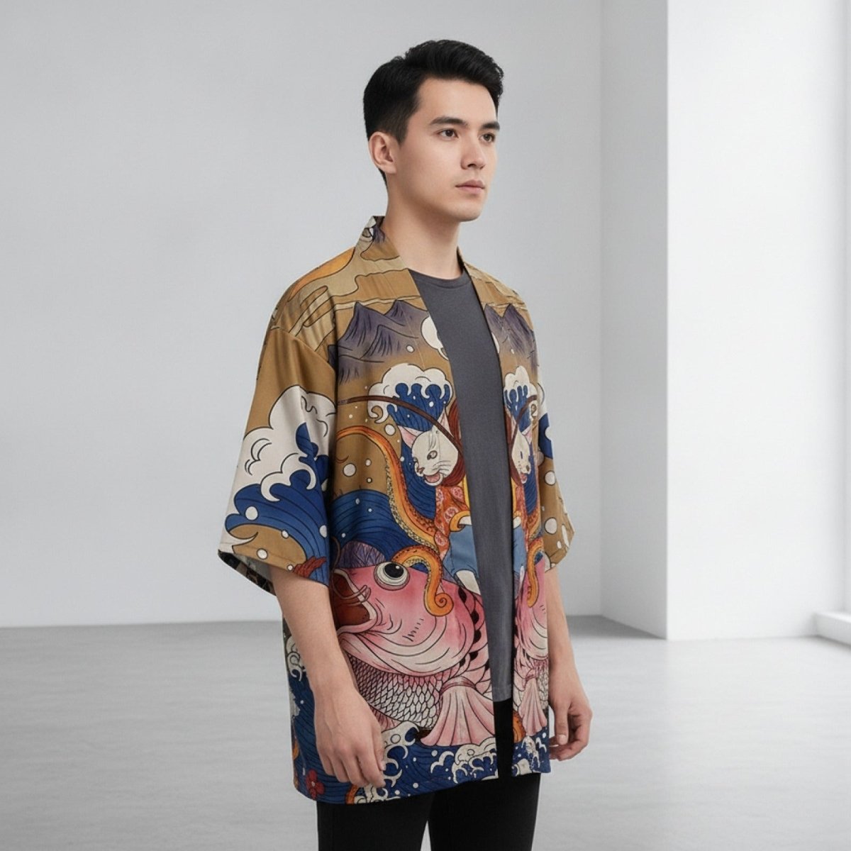 Kimono Style Ukiyoe Homme – Doré - XXS