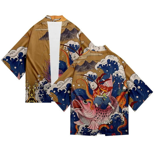 Kimono Style Ukiyoe Homme – Doré - XXS