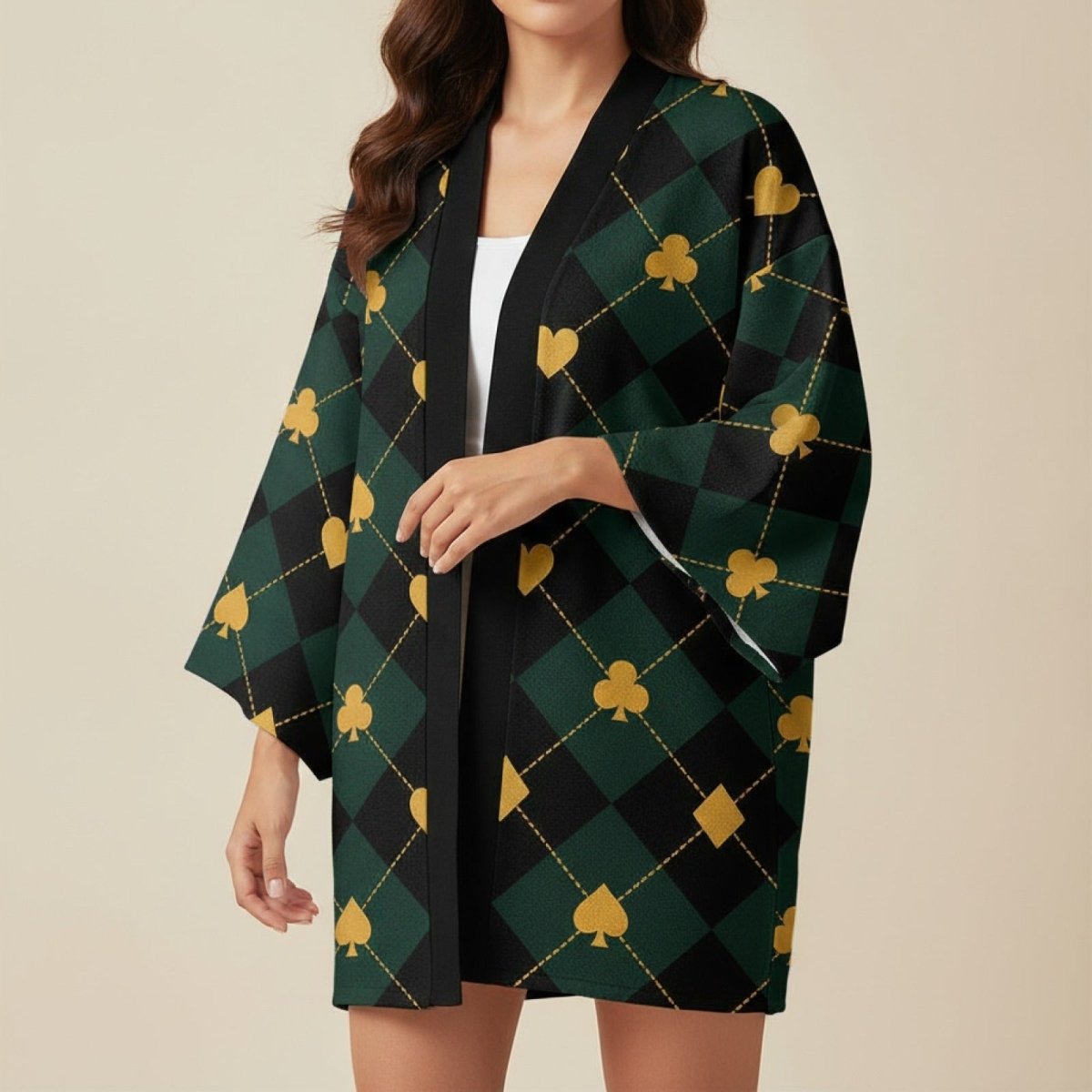Kimono Cartes Japonaises Femme – Vert - XXS