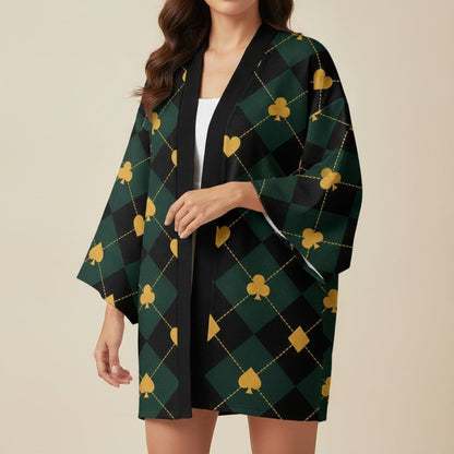 Kimono Cartes Japonaises Femme – Vert - XXS