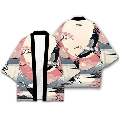 Kimono Fleurs et Grues Femme – Blanc et Rose - XXS