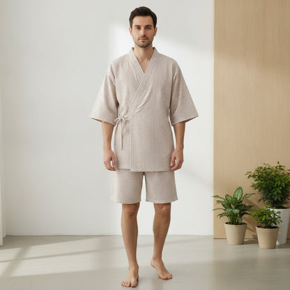 Pyjama Kimono Coton Homme – Beige - M