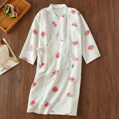 Pyjama Kimono Fraises Femme – Blanc - M