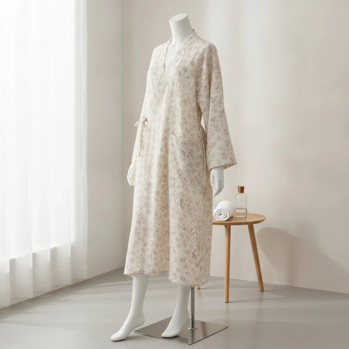 Pyjama Kimono Fleurs Roses Femme – Blanc - M