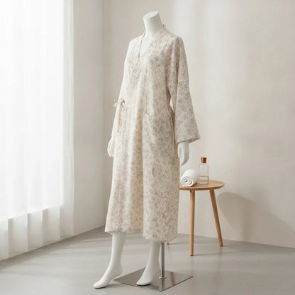 Pyjama Kimono Fleurs Roses Femme – Blanc - M
