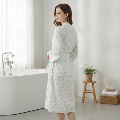Pyjama Kimono Fleurs Vertes Femme – Blanc - M