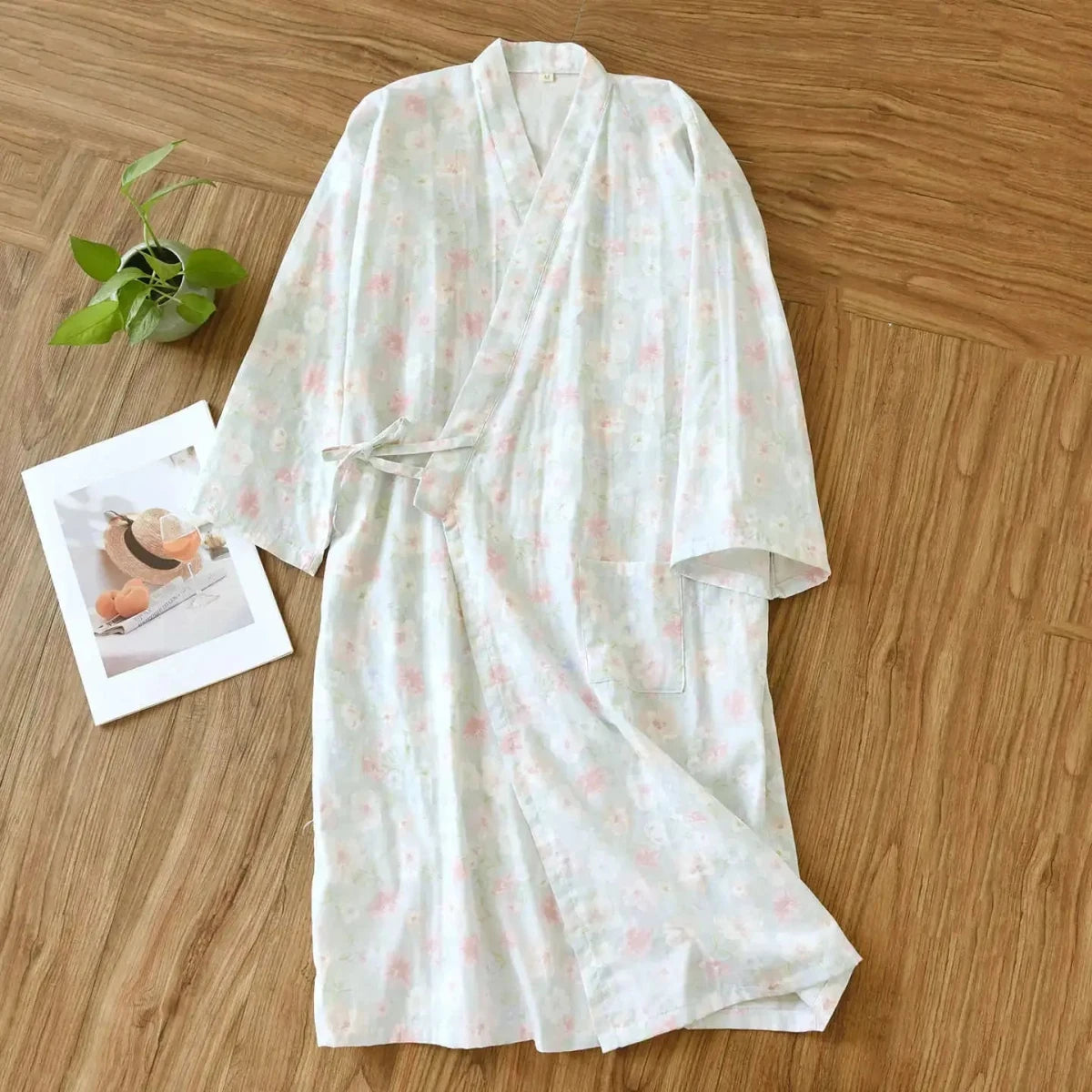 Pyjama Kimono Coton Femme – Blanc - M