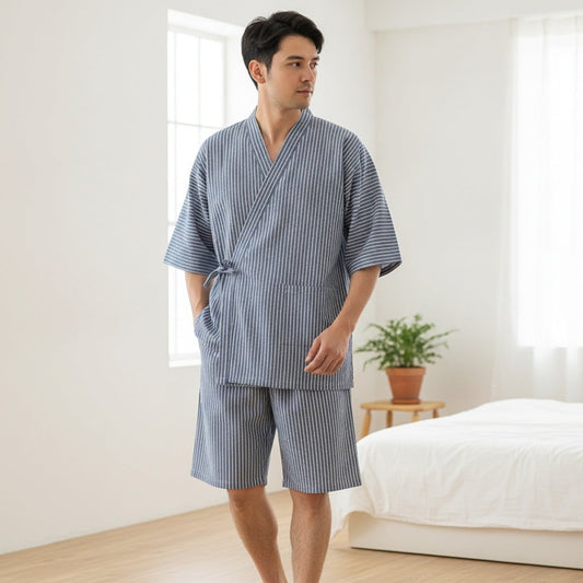 Pyjama Kimono Rayé Homme – Bleu - M