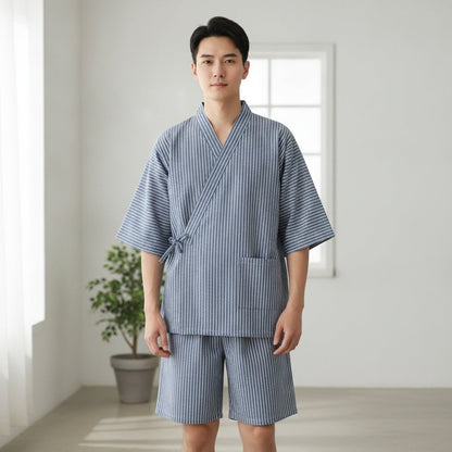 Pyjama Kimono Rayé Homme – Bleu - M