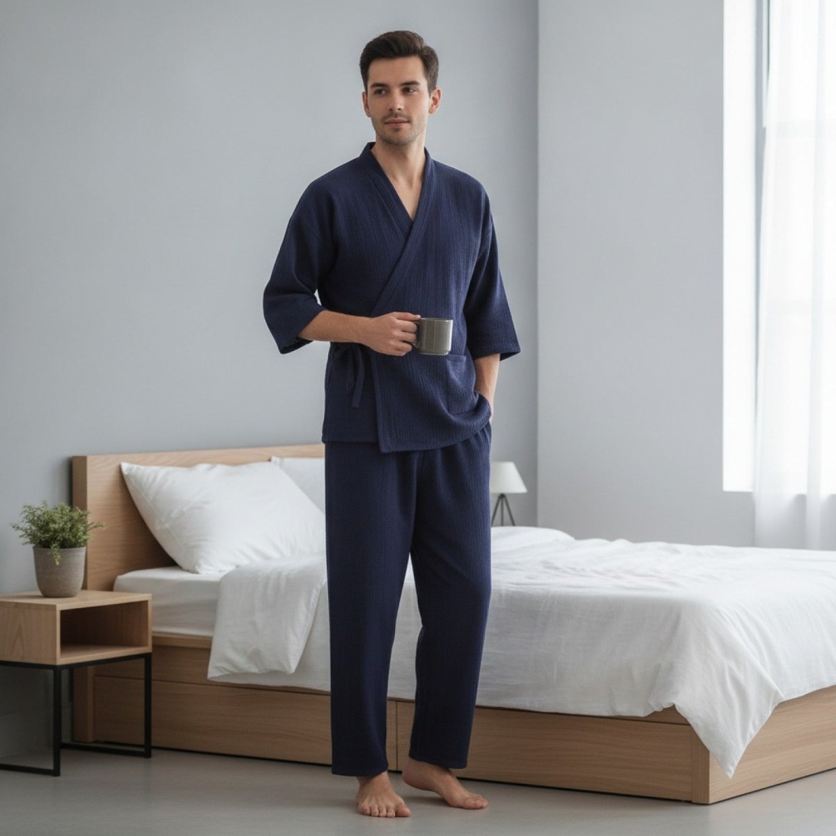 Pyjama Kimono Fine Homme – Bleu Marine - M