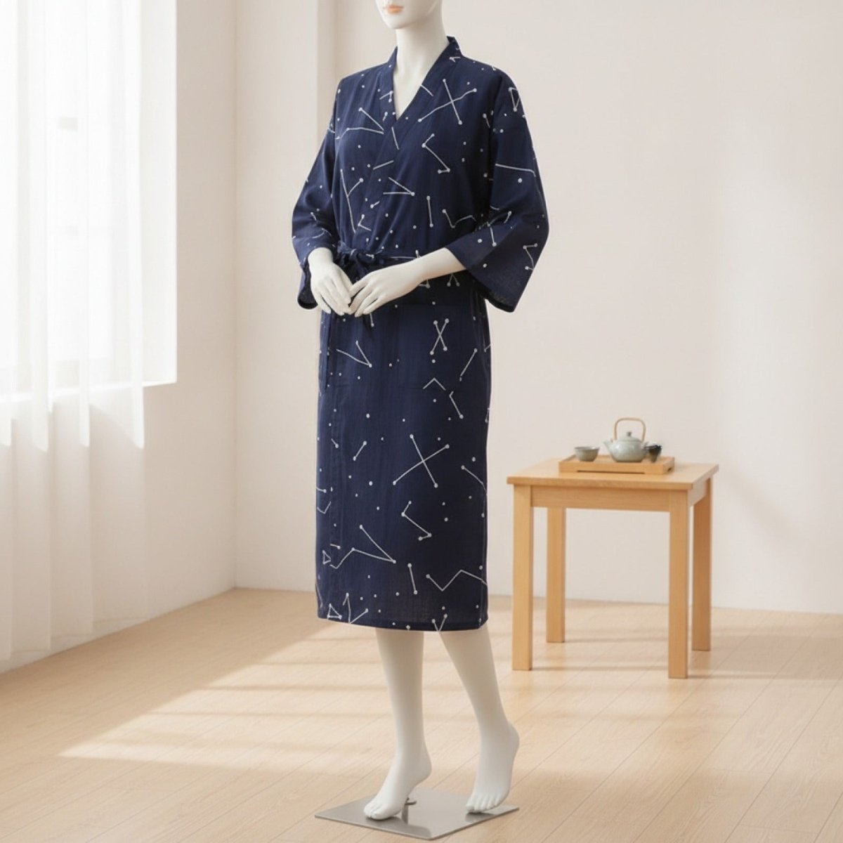 Pyjama Kimono Gaze de Coton Femme – Bleu - M