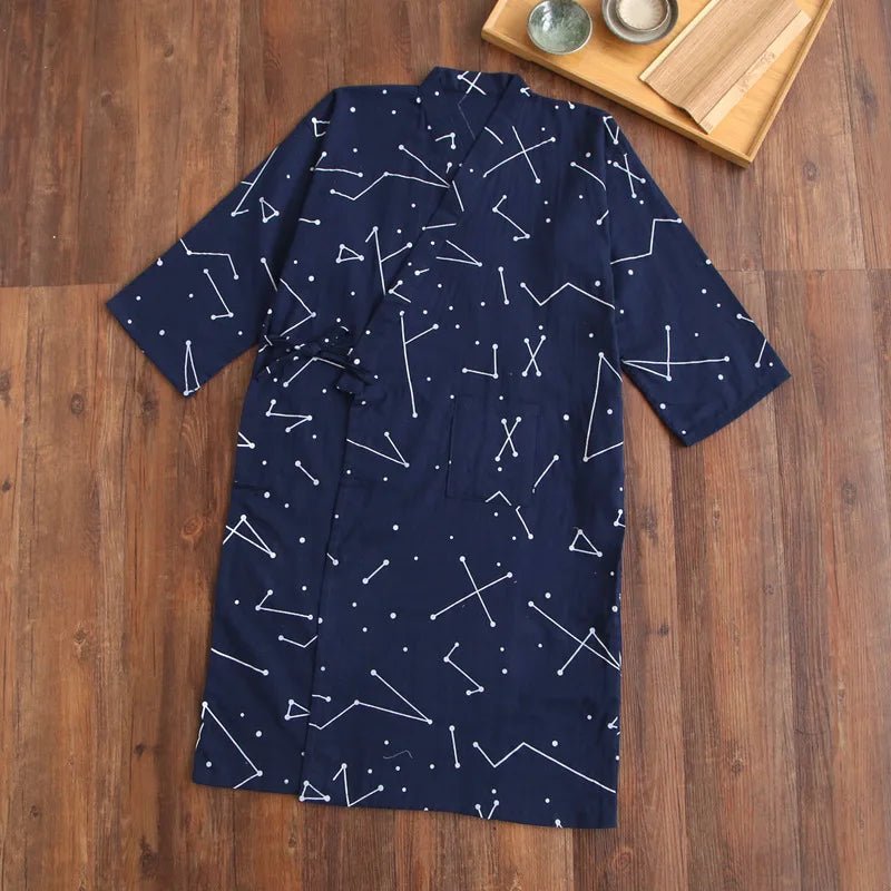 Pyjama Kimono Gaze de Coton Femme – Bleu - M
