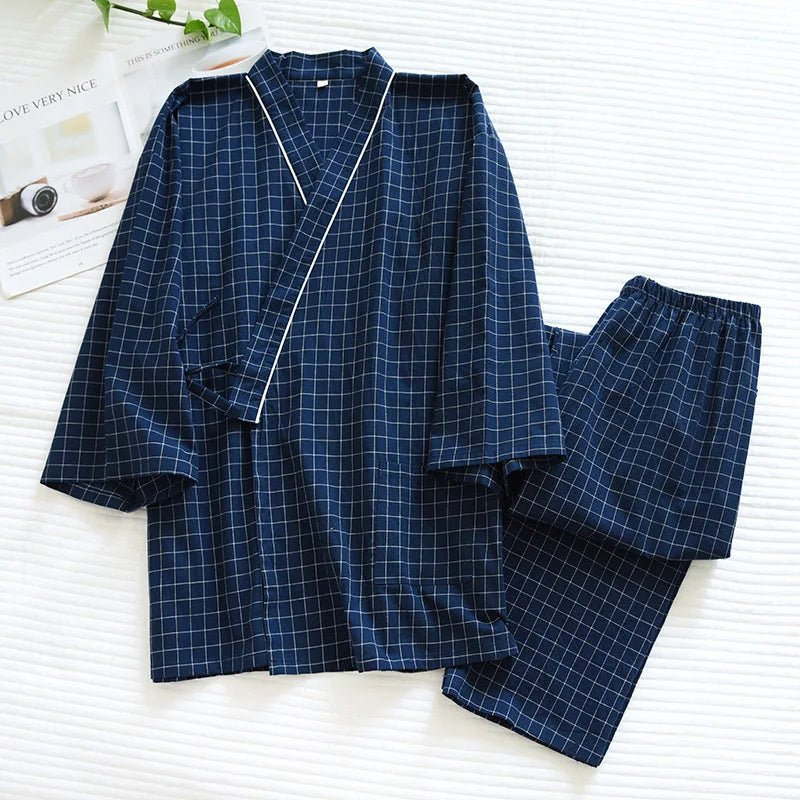 Pyjama Kimono Coton Homme – Bleu - M