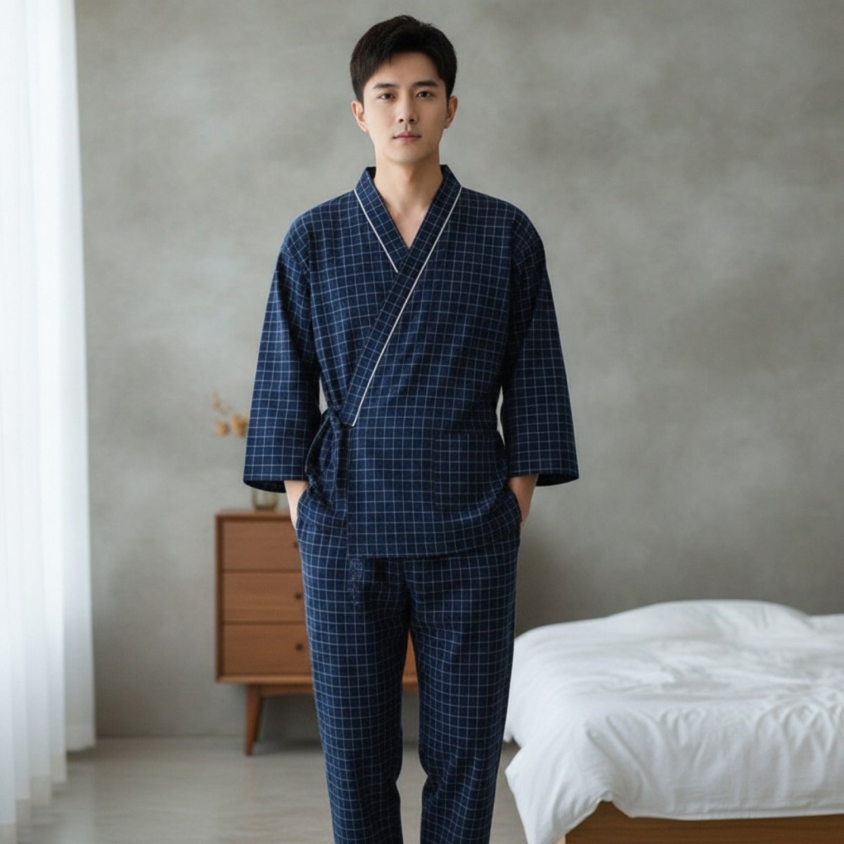 Pyjama Kimono Coton Homme – Bleu - M