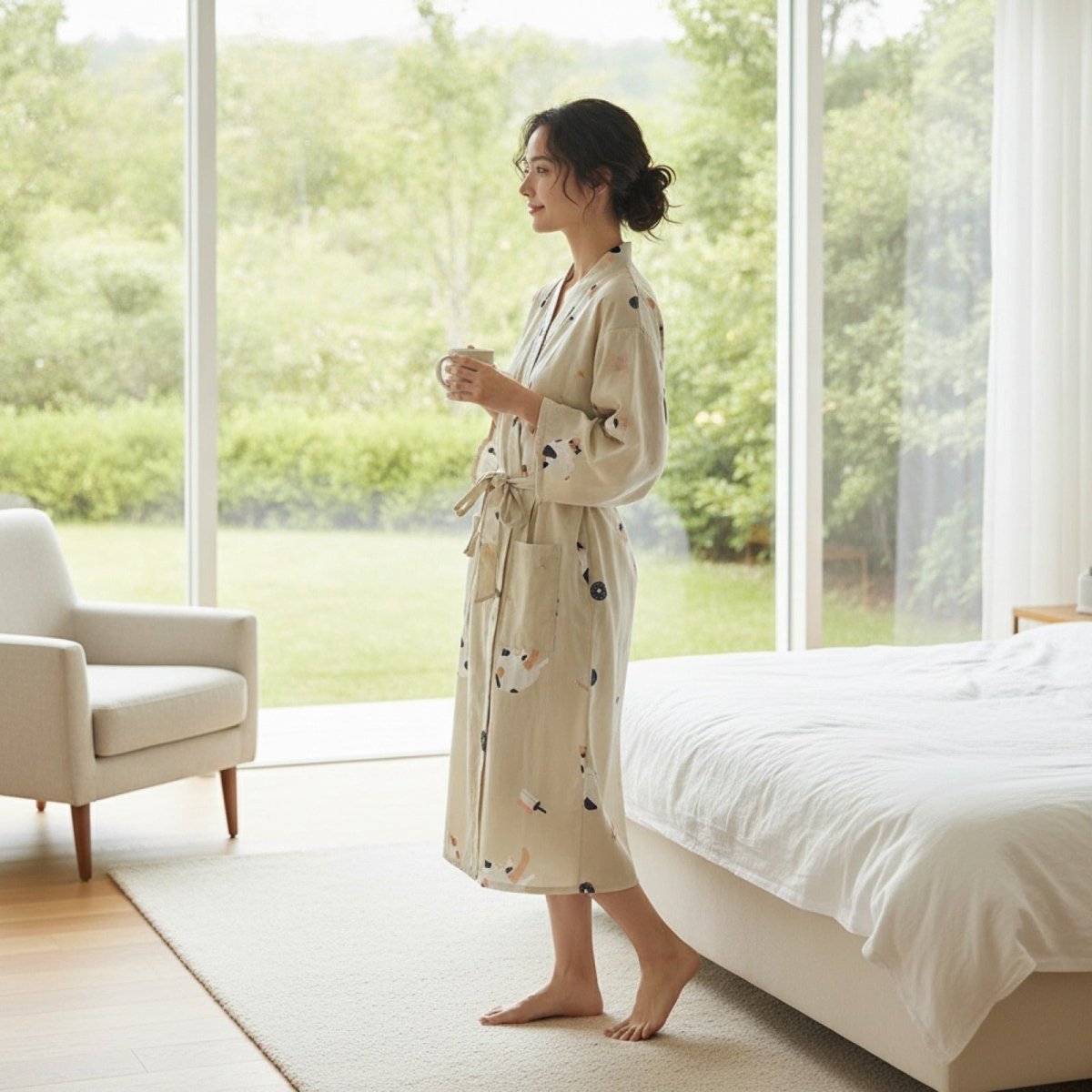 Pyjama Kimono Yukata Femme – Beige - M