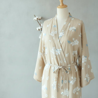 Pyjama Kimono Coton Femme – Beige - M