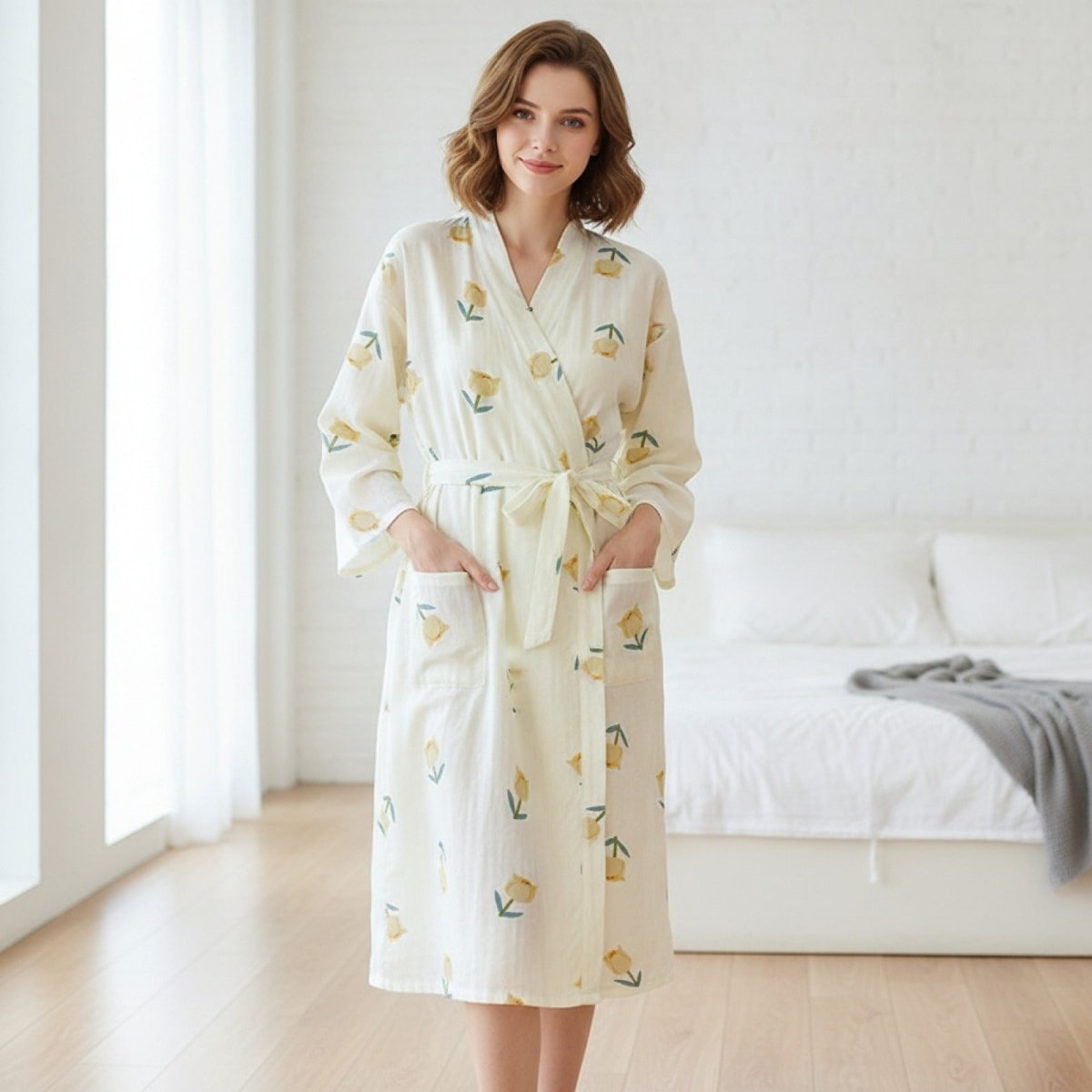 Pyjama Kimono Confort Quotidien Femme – Blanc - M