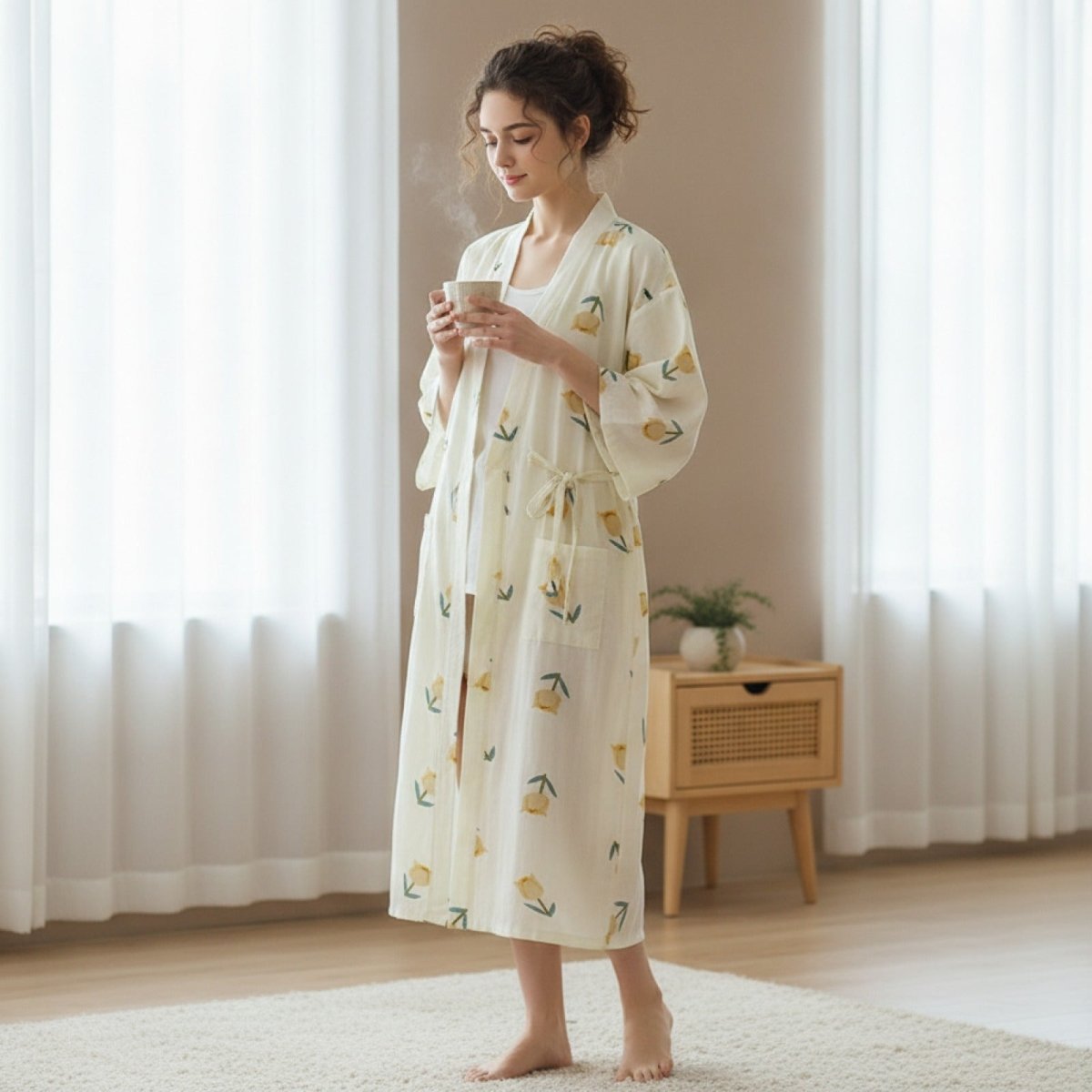 Pyjama Kimono Confort Quotidien Femme – Blanc - M