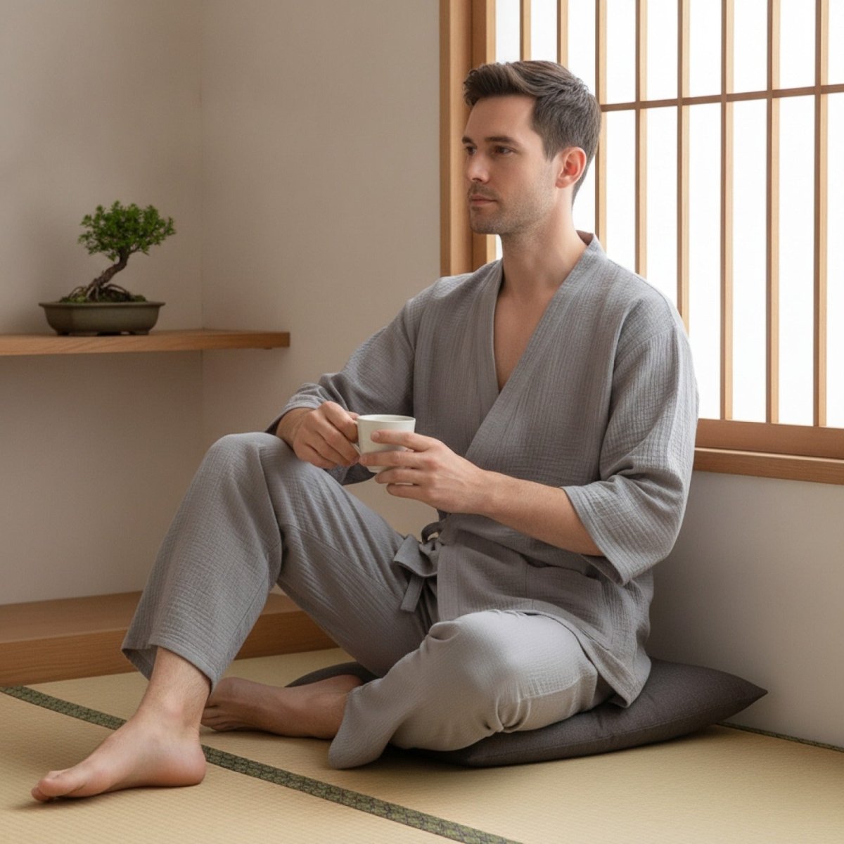 Pyjama Kimono Fine Homme – Gris - M