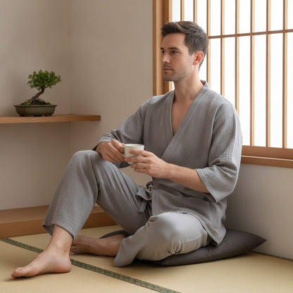 Pyjama Kimono Fine Homme – Gris - M