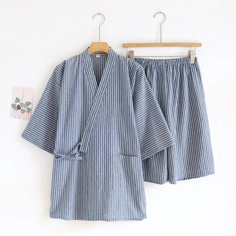 Pyjama Kimono Rayé Homme – Bleu - M