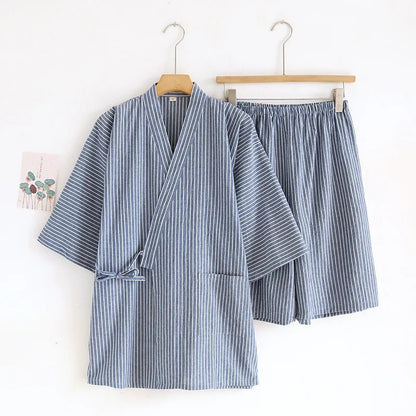 Pyjama Kimono Rayé Homme – Bleu - M