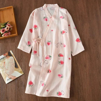 Pyjama Kimono Fraises Femme – Rose - M