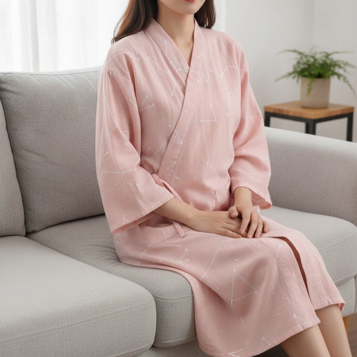 Pyjama Kimono Longue Coupe Femme – Rose - M