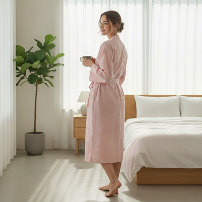 Pyjama Kimono Longue Coupe Femme – Rose - M