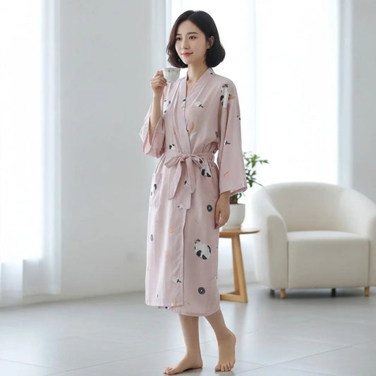 Pyjama Kimono Coton Femme – Rose - M
