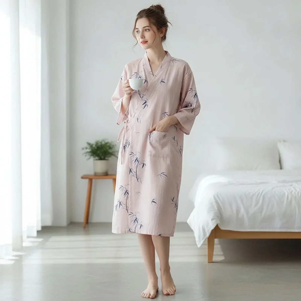 Pyjama Kimono Bambou Femme – Rose - M