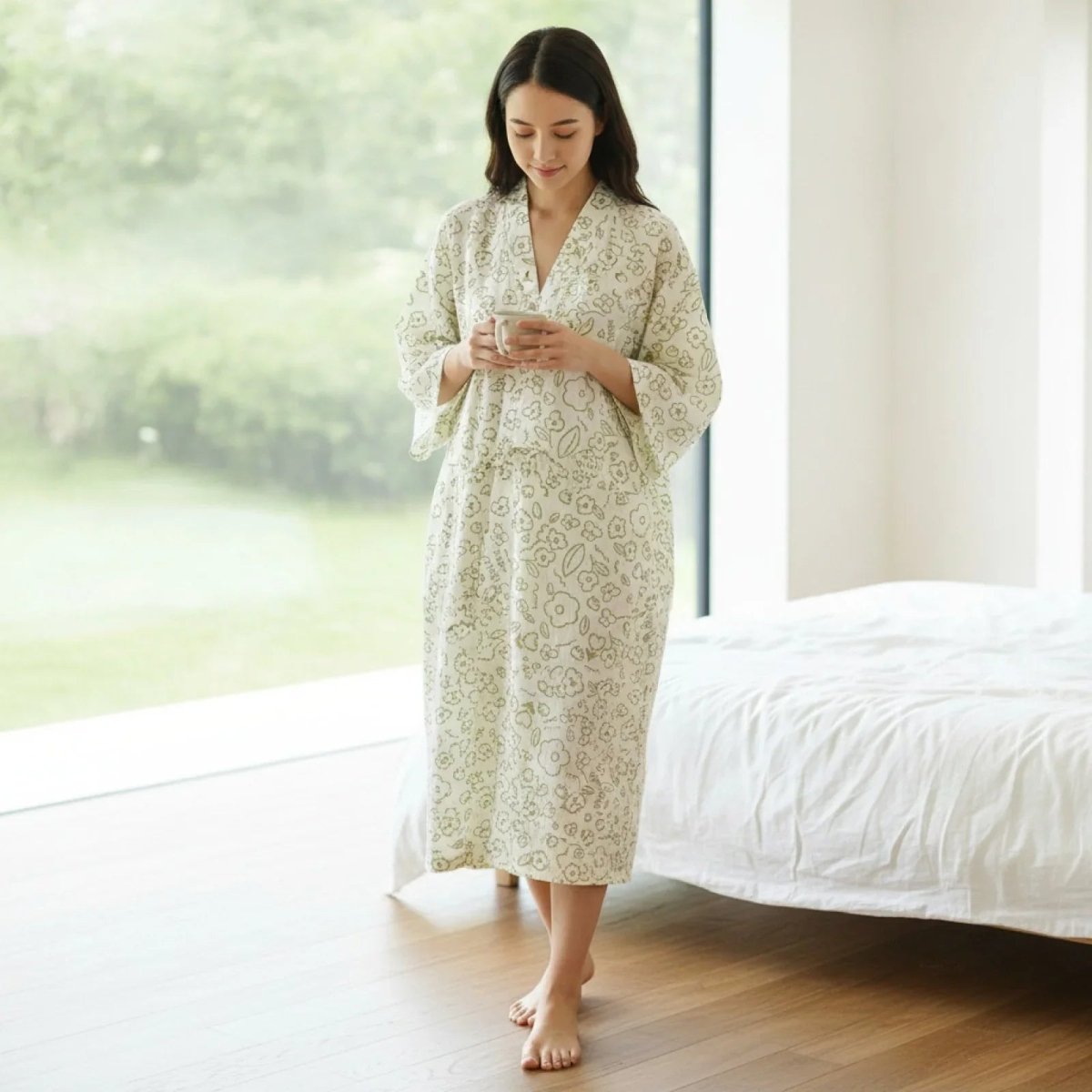 Pyjama Kimono Yukata Femme – Vert - M