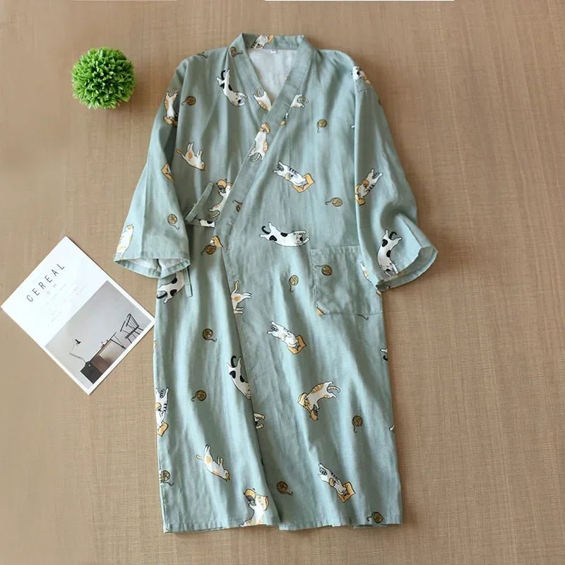 Pyjama Kimono Motif Chats Femme – Vert - M