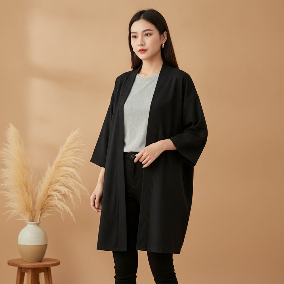 Robe Kimono Long Unisexe – Noir - S